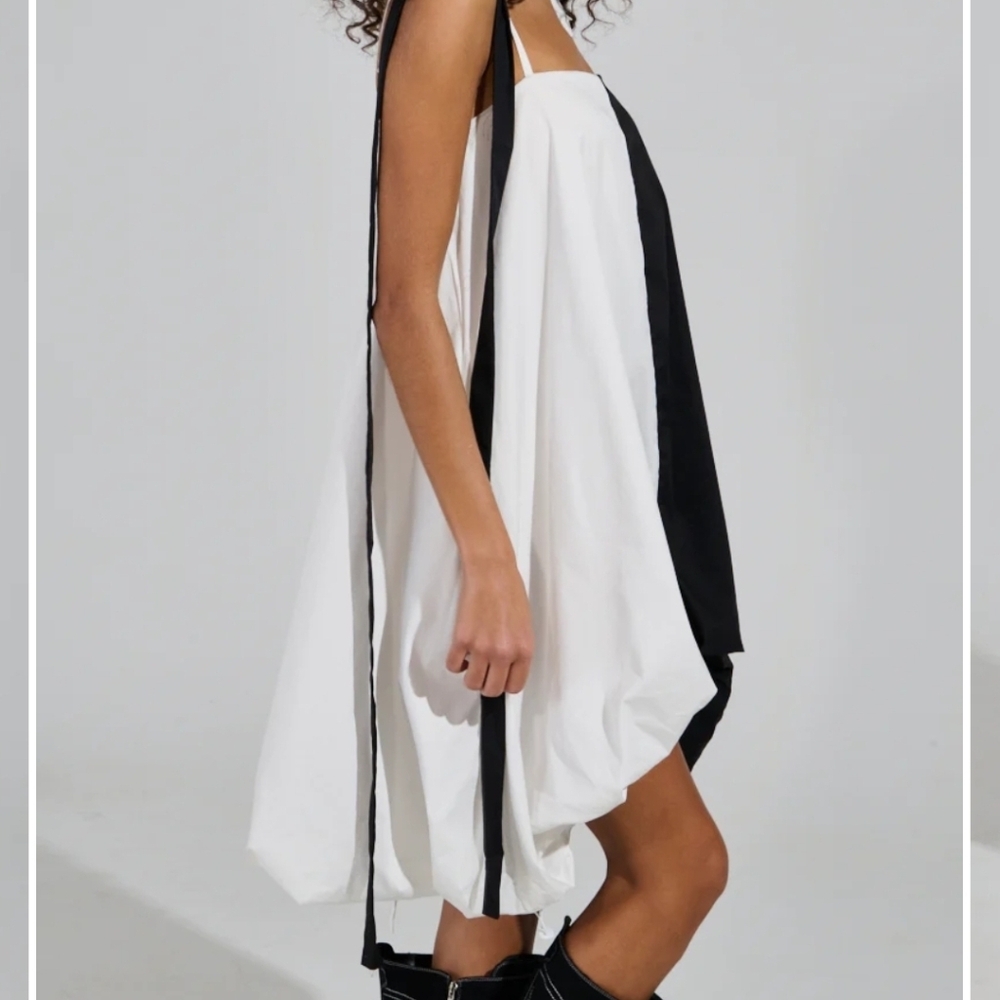CUTIE GIRL POPLIN MINI BLACK AND WHITE DRESS WITH BOW DETAILS - M - Picture 5 of 7